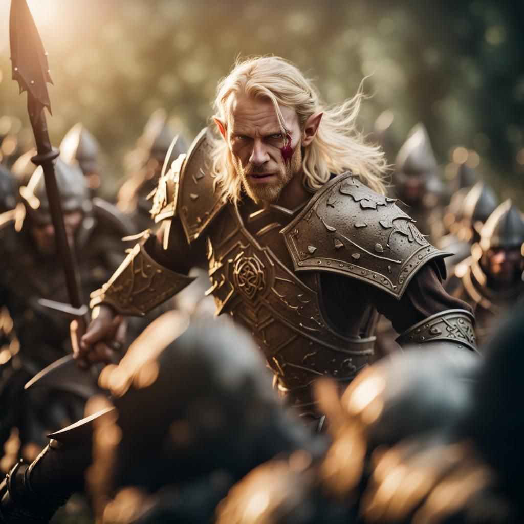 Elf Warrior Triumphs in Epic Battle Against Orcs