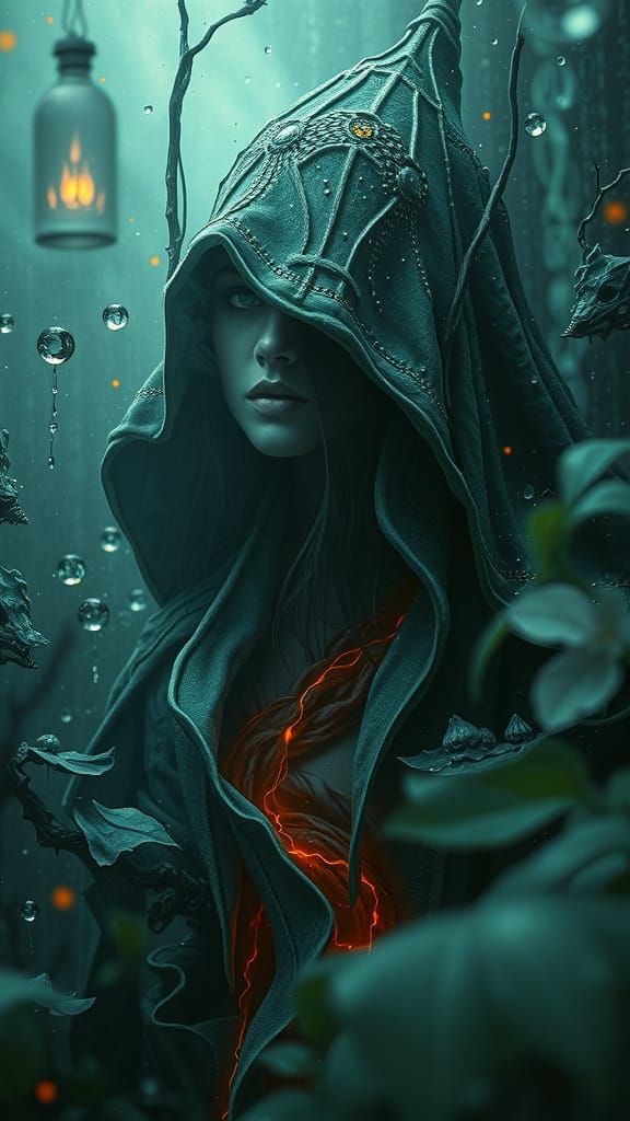 Mysterious Sage in Fluorescent, Pointillist Style