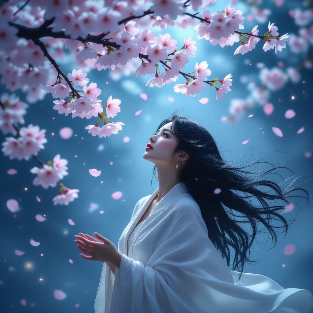 Bioluminescent Cherry Blossom Dreamscape in Digital Art