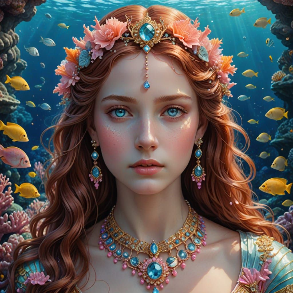 Limnoreia, Nereid Goddess Portrait with Coral Reef