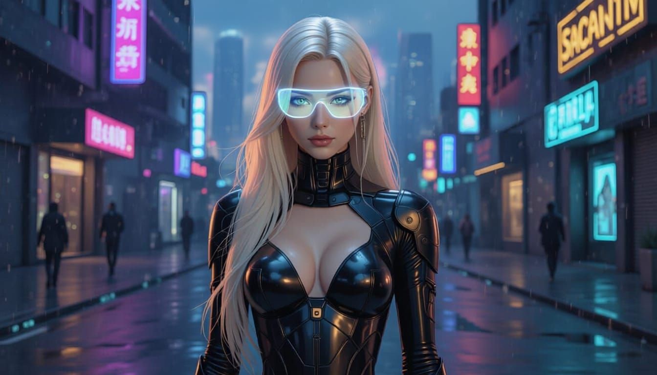Beautiful Android in Futuristic Neon City