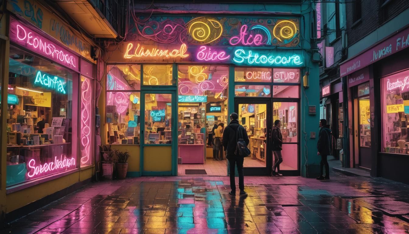 Surreal Street Market Unfolds in Vibrant, Dreamlike Aestheti...