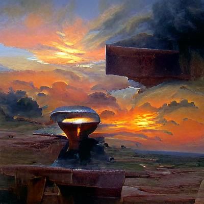 Surreal Sunset in Forged Landscape, Oil Painting