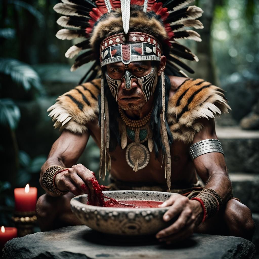 Aztec Warrior King in Rainforest Ceremony