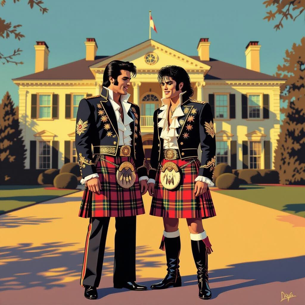 Elvis and Michael Jackson in Kilts at Graceland