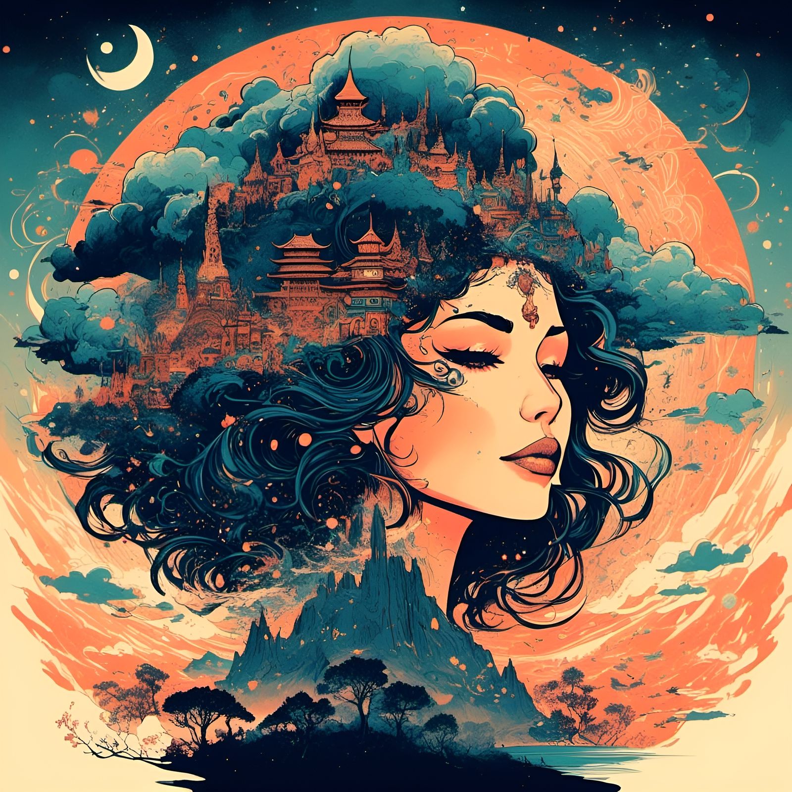 Dark Fantasy Princess in Celestial Realm