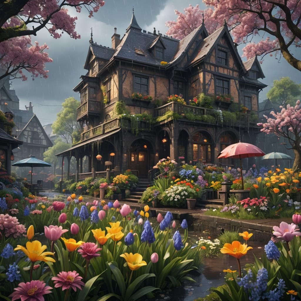 Vibrant Spring Fantasy Scene in Detailed Matte Style