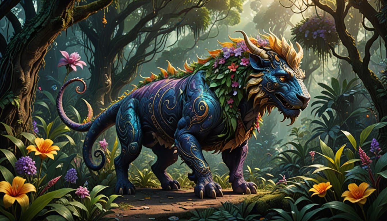 Lush Jungle Chimera in Vibrant, Ethereal Light