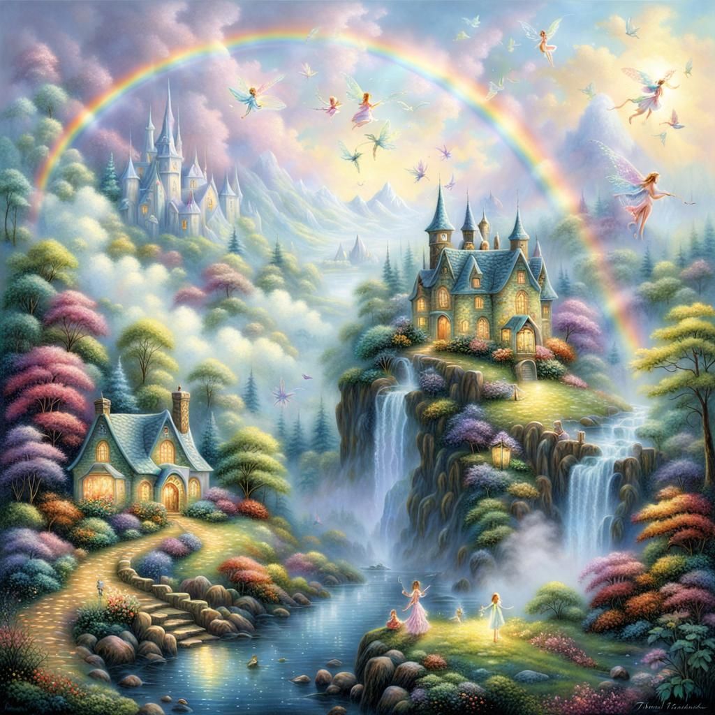 Ethereal Fantasy Fairies Amidst Whimsical Rainbows
