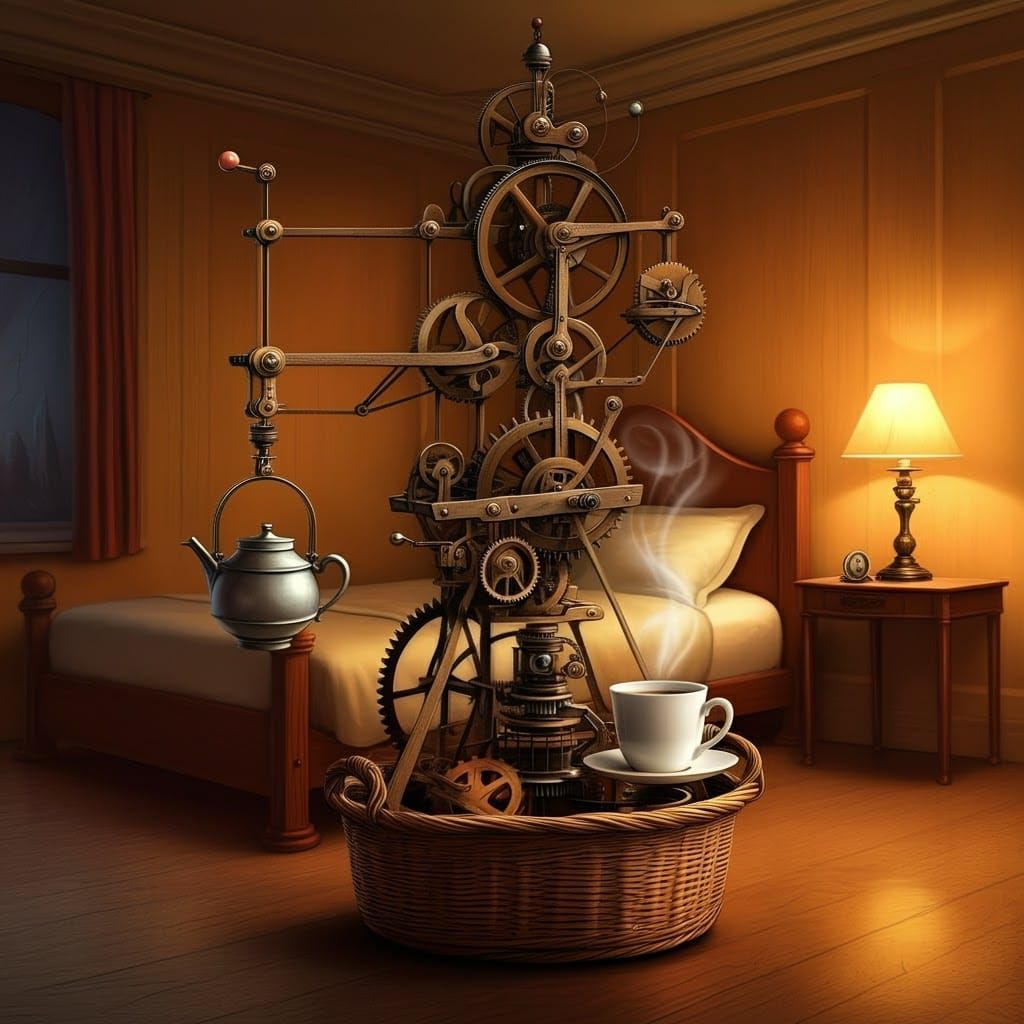 Wonderful Coffee Conveyance Contraption in Cozy Bedroom