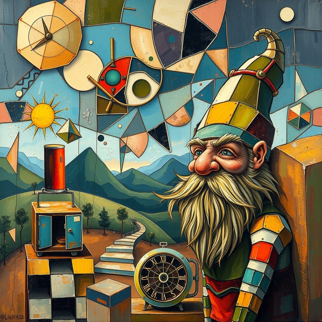 Laughing Gnome in Retro-Future Neo-Impressionist Style