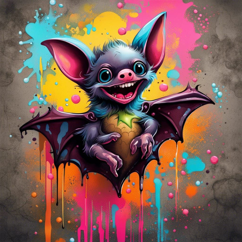 Vibrant Baby Bat in Graffiti Style