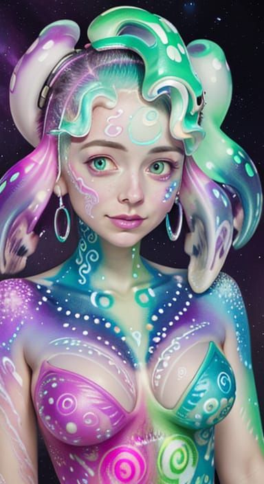 Holographic Aurora Borealis Portrait on Beach