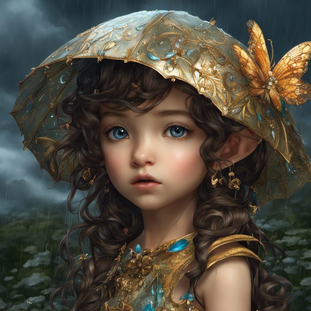 Whimsical Chibified Fairy Surveys A Stormy Landscape