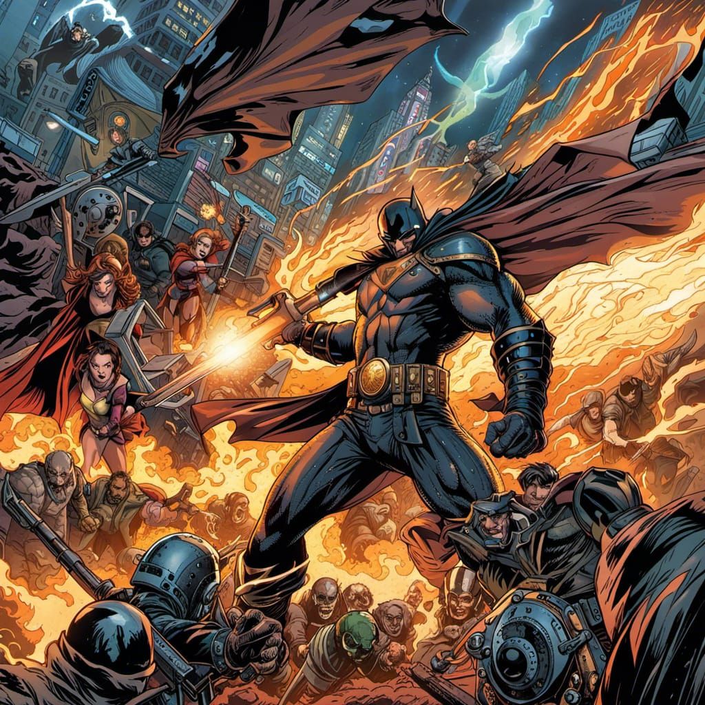 Epic Vigilante Superhero in Polished Comic Art Style