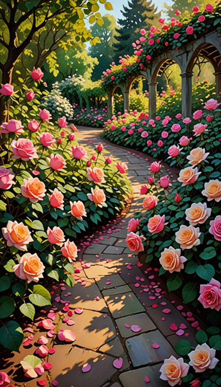Lush Rose Garden in Impressionist Style