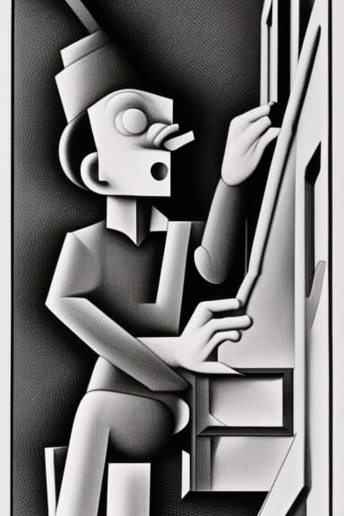 Escher-Style Pinocchio in Vibrant Colors