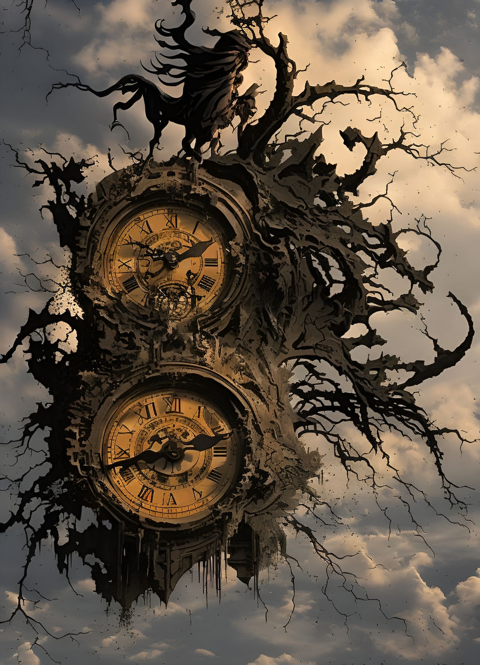 Clocktower Exploding into Paint, by Junji Ito Style