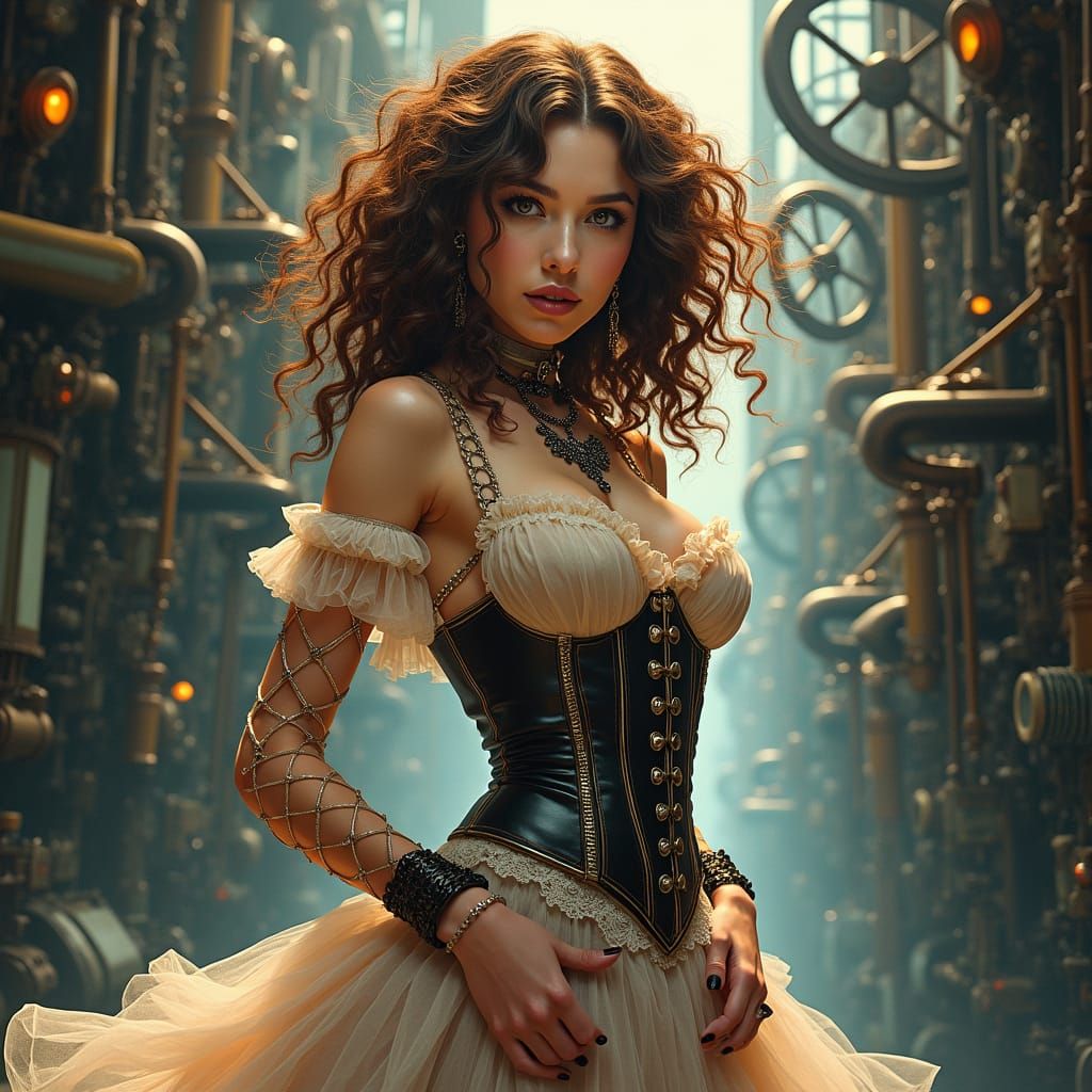 Steampunk Siren in Industrial Dreamscape
