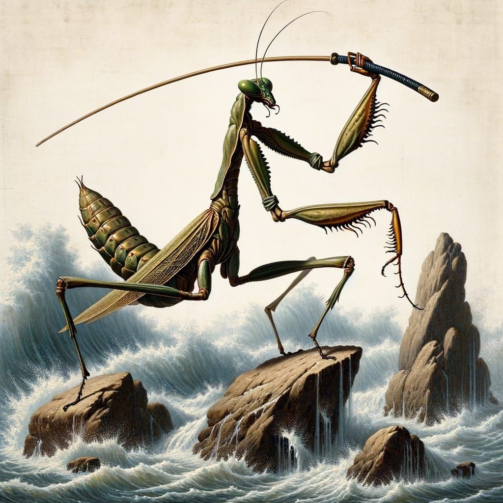 Praying Mantis Martial Artist in 19th-Century Realism