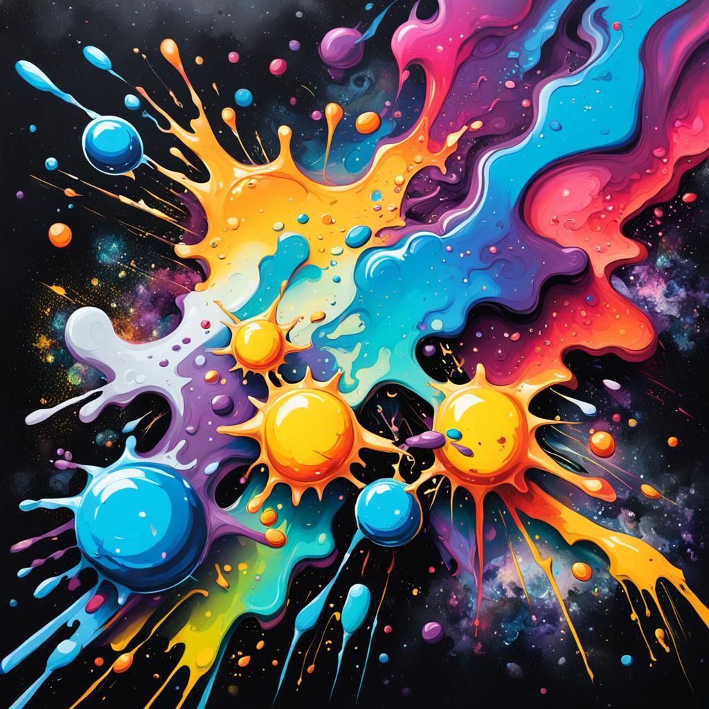 Vibrant Cosmic Cityscape in Street Art Style