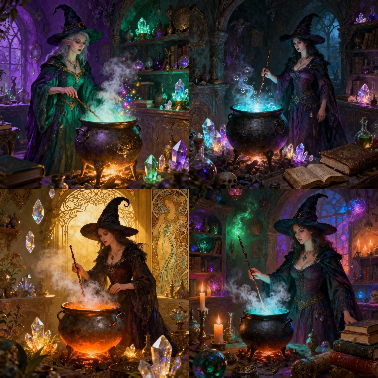 Beautiful Witch Conjures Magic in Enchanted Room