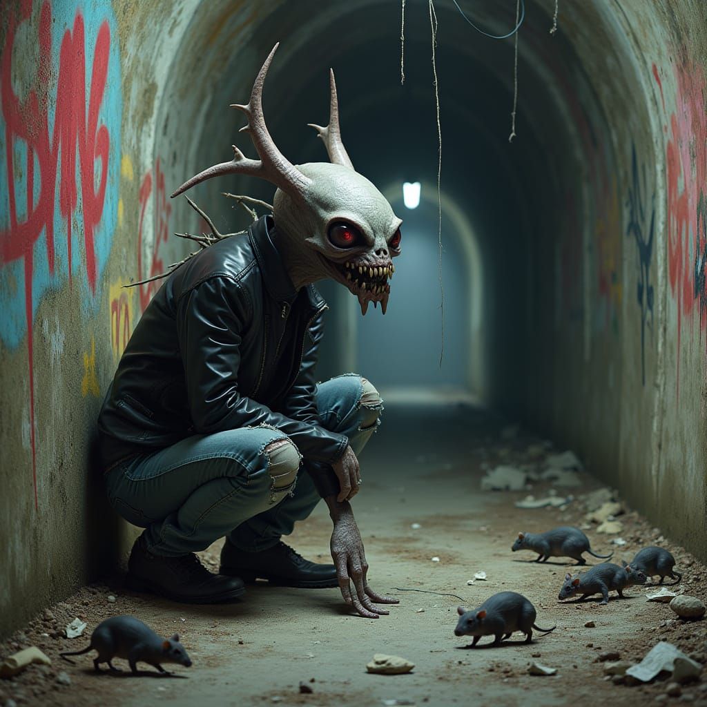 Nosferatu Woman in Abandoned Subway, Gritty Realism