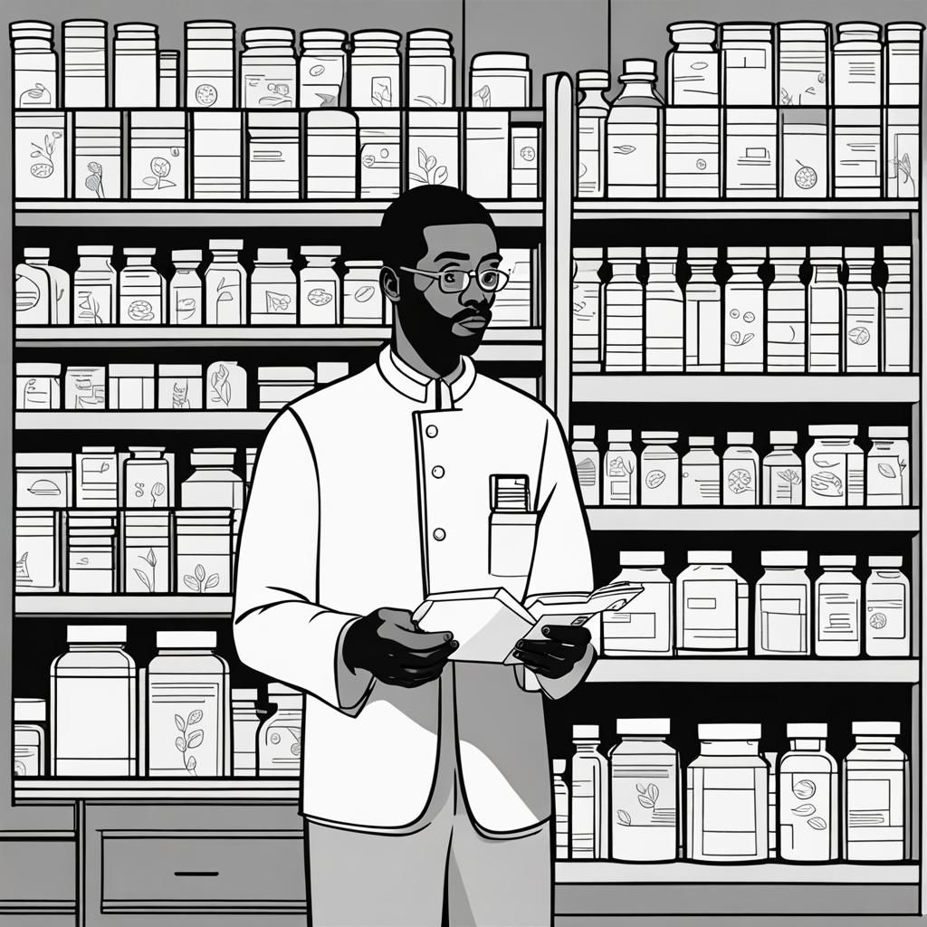 African American Pharmacist in a Grayscale Coloring Book