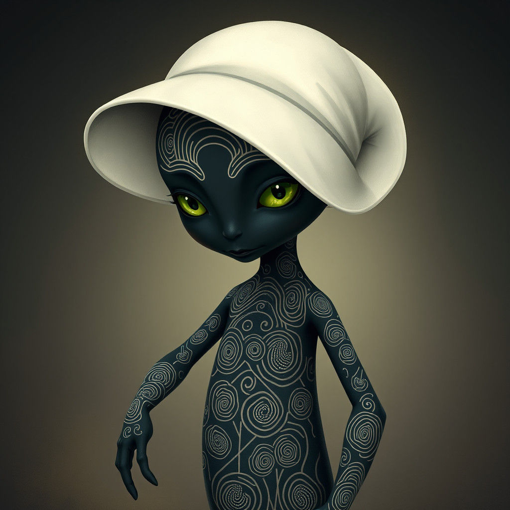 Elegant Bashful Creature with Intricate Tattoos