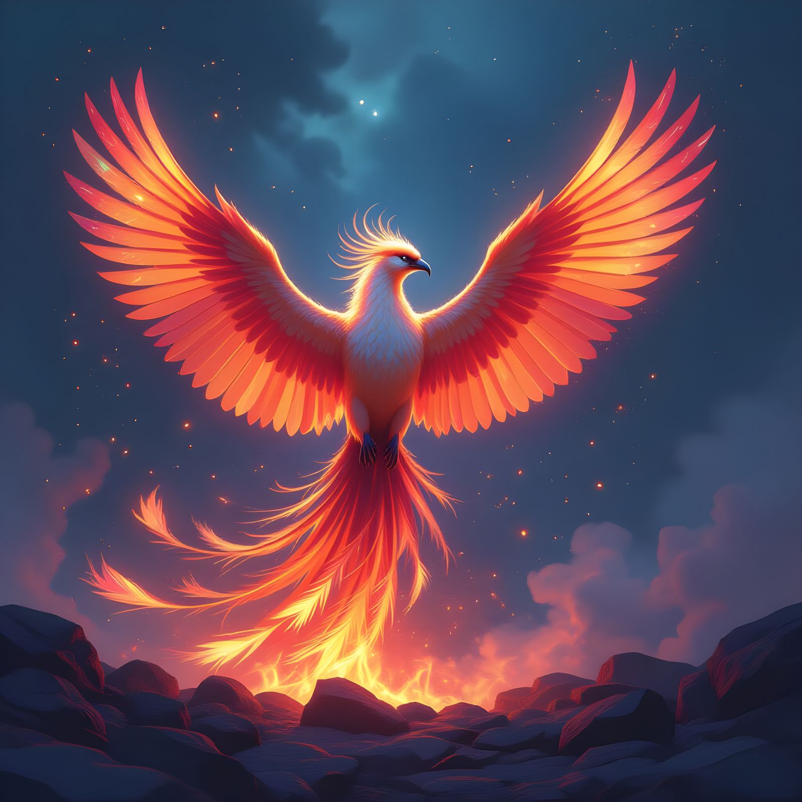 Majestic Phoenix Reborn Amidst Cosmic Dust and Nebulae