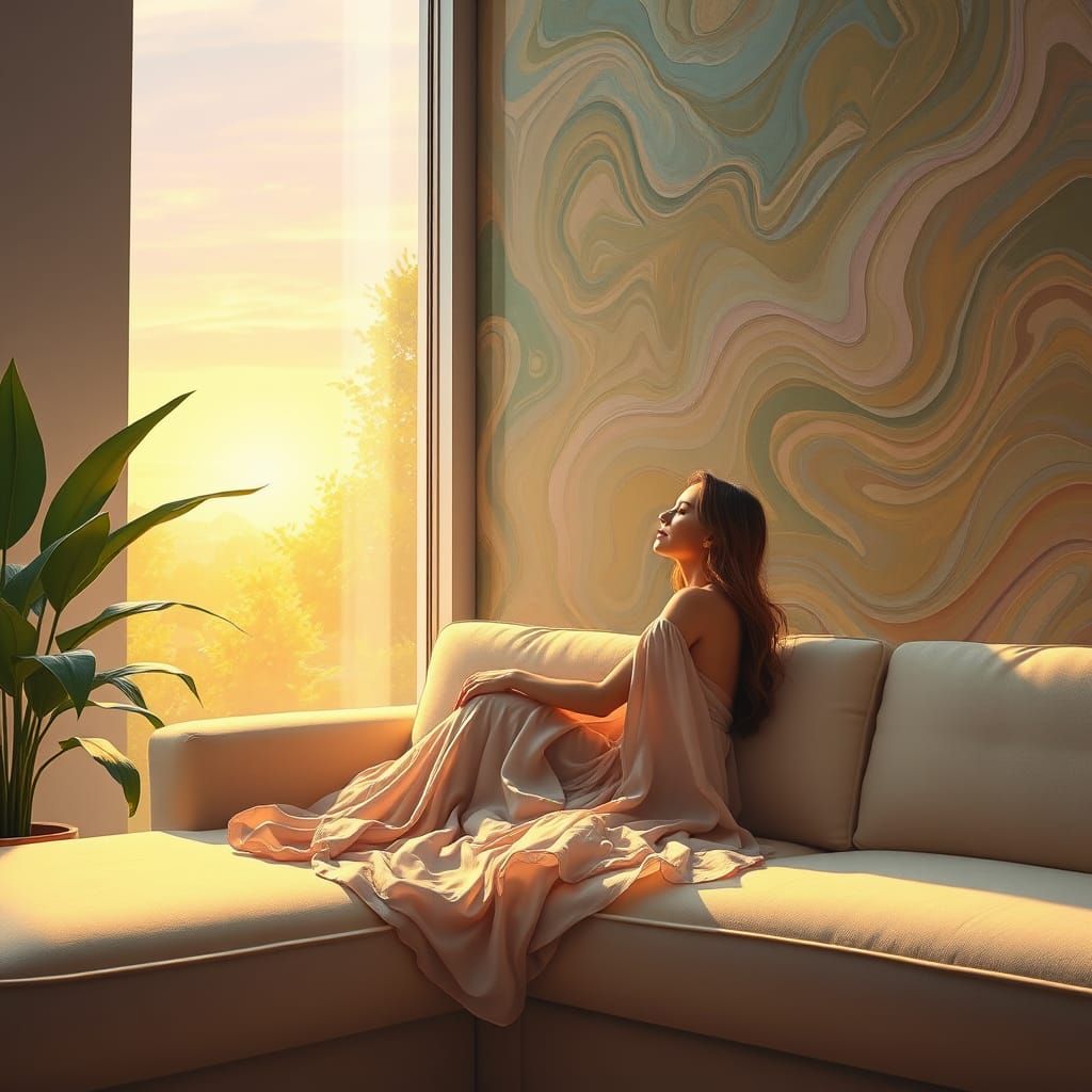 Soft Glow of Sunset in a Modern Oasis
