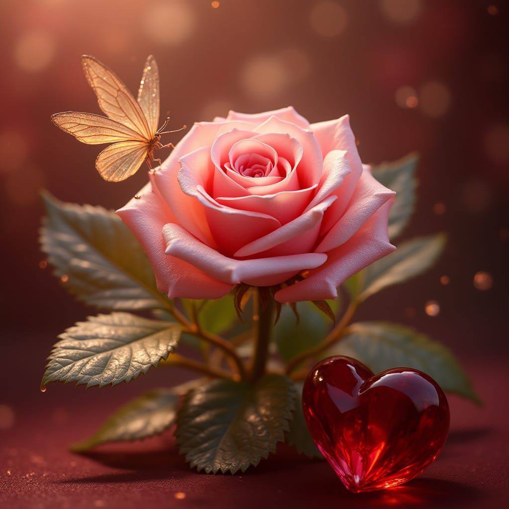 Elegant Pink Rose in Luxurious, Hyper-Realistic Arrangement