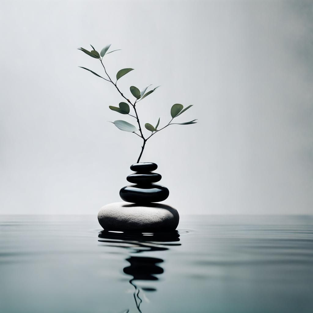 Minimalist Zen Oasis with Water and Stone