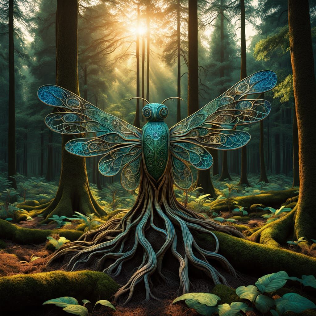 Surreal Forest Goddess in Whimsical Art Style