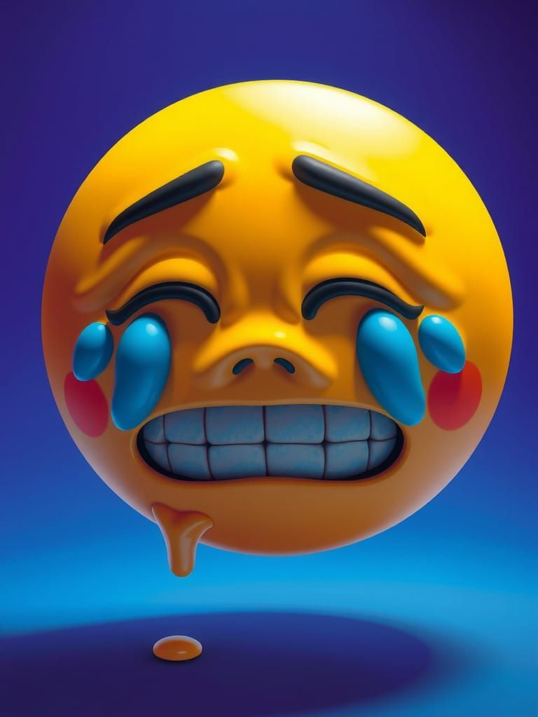 Enormous Crying Emoji in Hyper-Realistic Style
