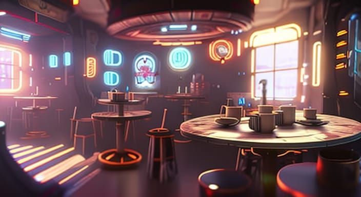 Epic Space Cafe in Steampunk Universe