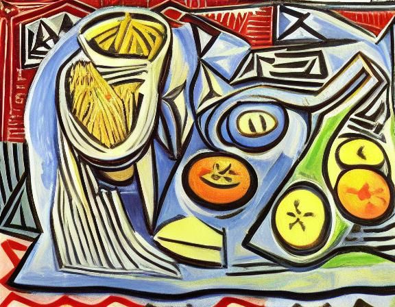 Cubist Still Life of Fruits and Pasta