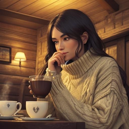 Cozy Cabin Scene with Rich Desserts and Beverages