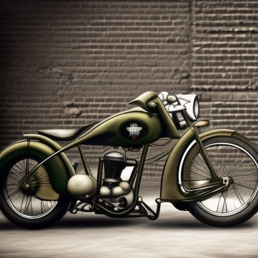 Vibrant 1930s Harley Davidson Motorcycle in Gritty Urban Set...