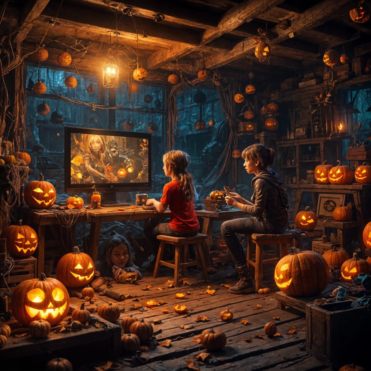 Friends Gaming on Large Screen TV