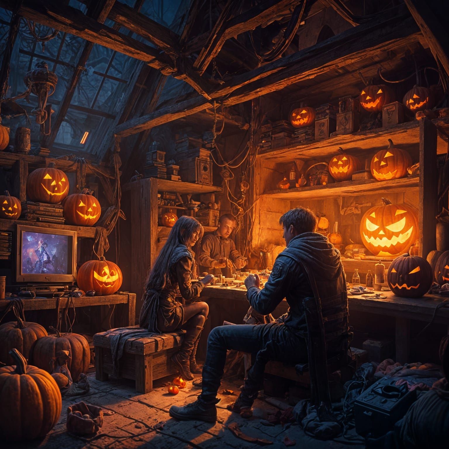 Friends Gaming in a Basement: Matte Painting