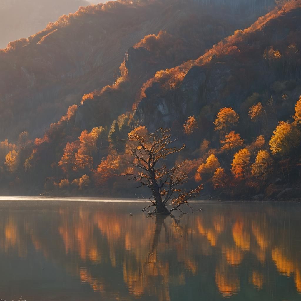 Warm Autumn Sunset in Majestic Mountains