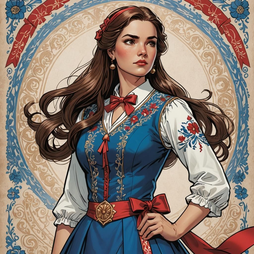 Strong Female Heroine in Traditional Embroidered Dress with....