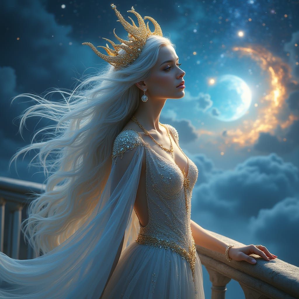 Celestial Goddess Descends in Cosmic Fantasy Portrait