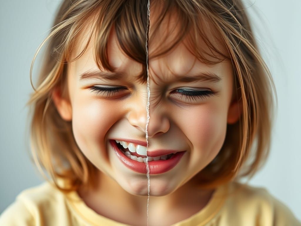Emotional Duality: Laughing and Crying Girl