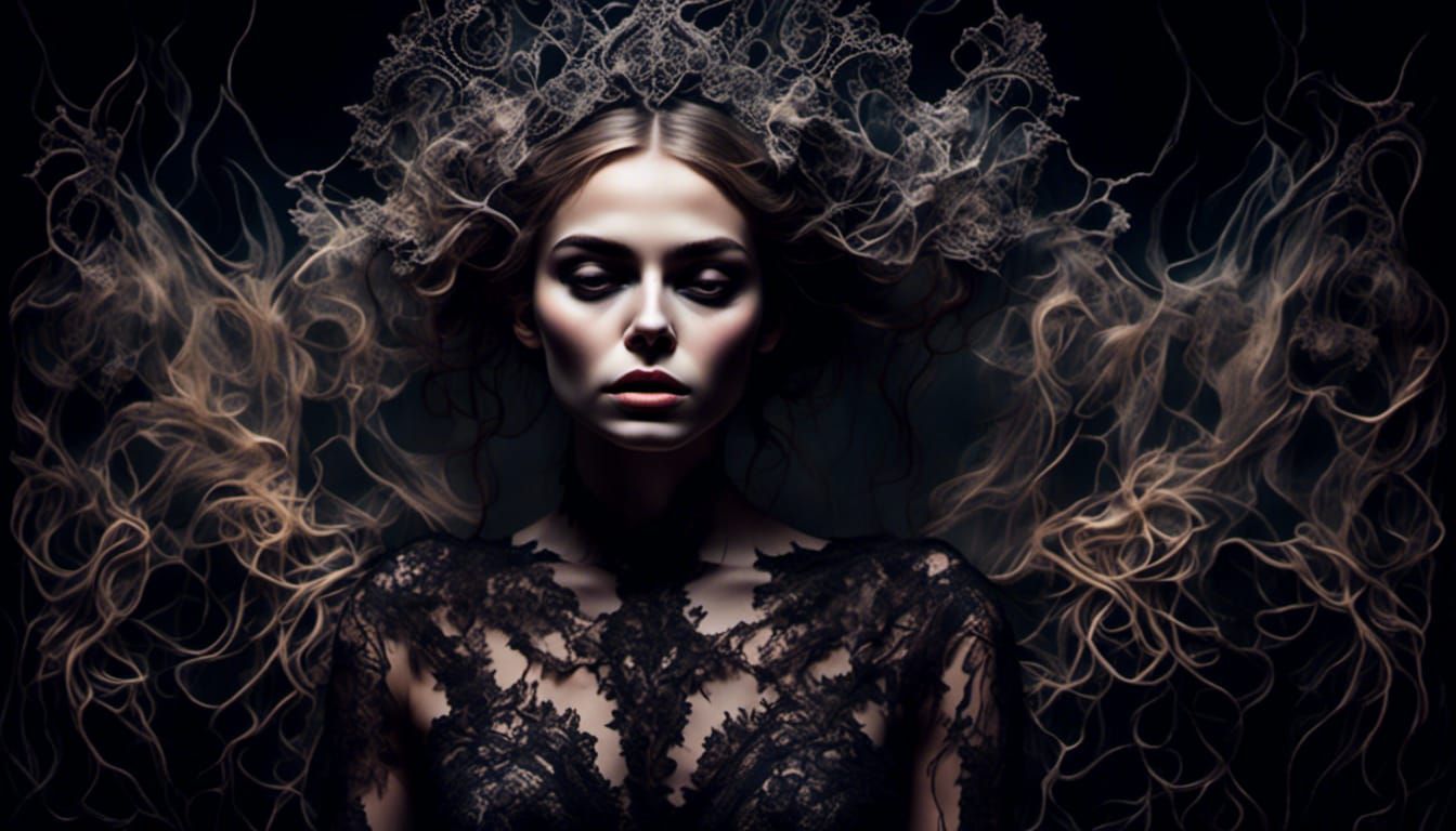 Ethereal Witch in Black Lace Art