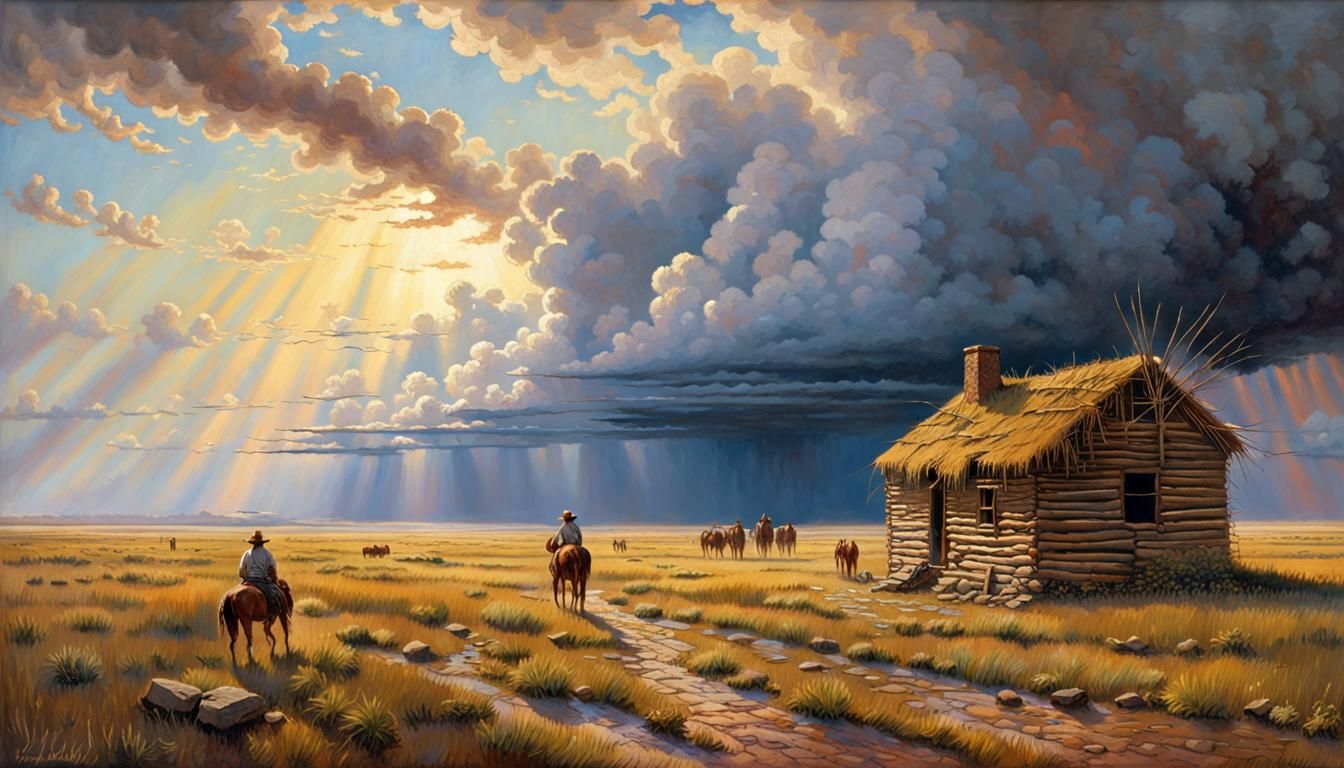 Surreal Prairie Masterpiece with Stormy Sky