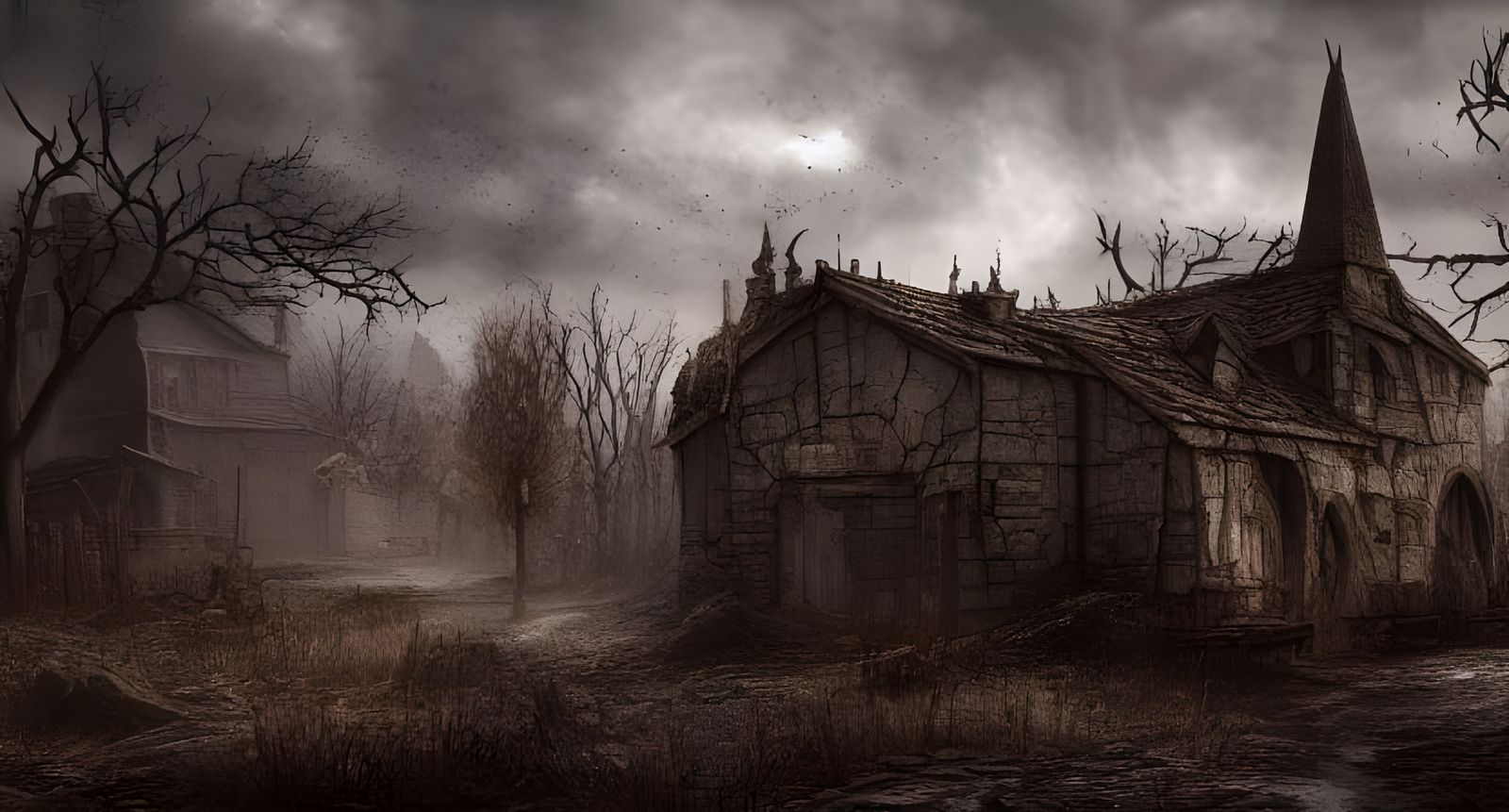 Dark Apocalypse Medieval Ruins in Hyper-Realistic 8k Digital...