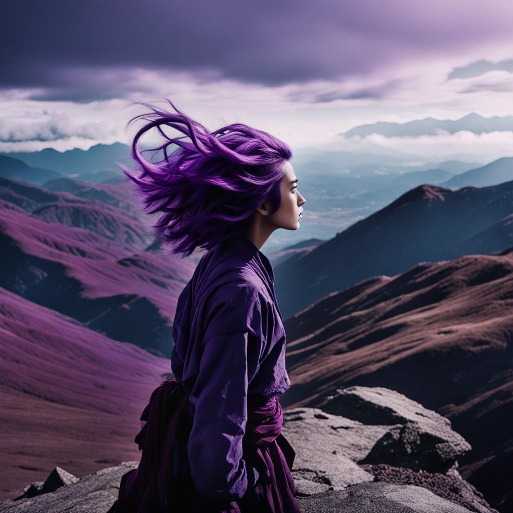 Majestic Woman Reigns Over Turbulent Mountainside