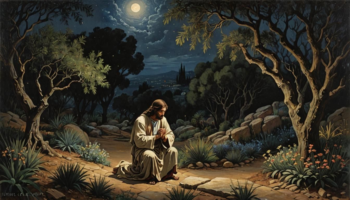 Jesus Prays Under the Gethsemane Moonlight